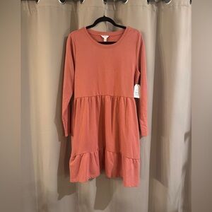 Time and Tru Pink Long Sleeve Crew Neck Casual Sweater Dress